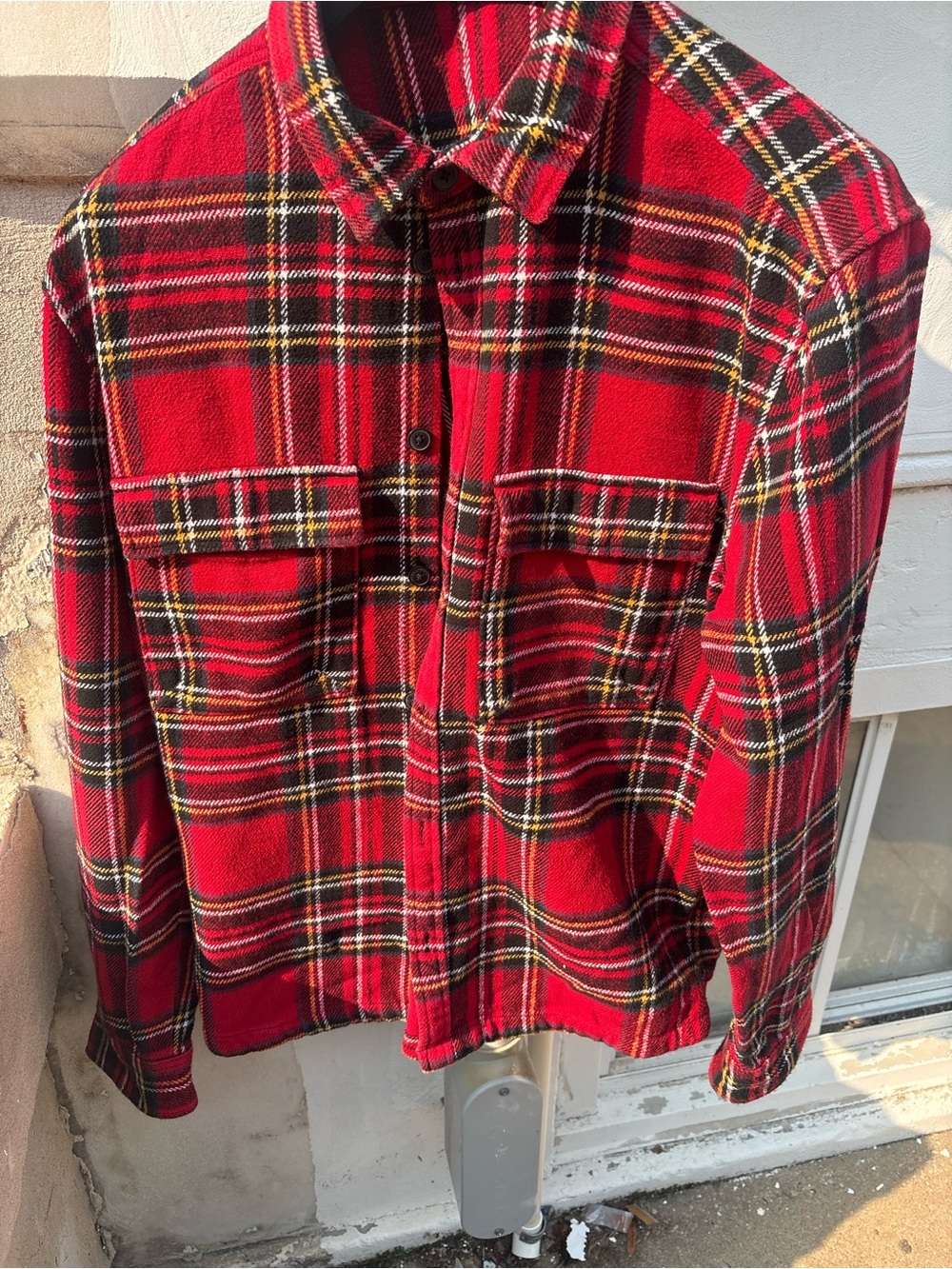 H&M Red Black Yellow Plaid Button-Down Shirt Jacket